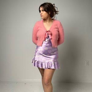 Fuzzy Cardigan with Satin Ties